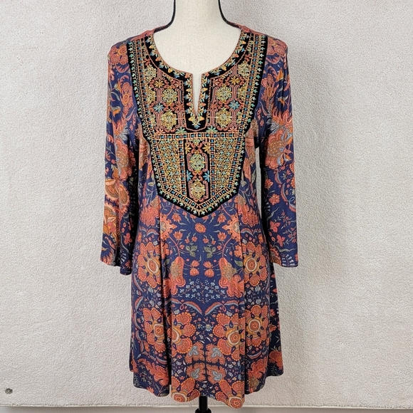Soft Surroundings Vivian Boho Beaded Embroidered Paisley Tunic Top Sz M - Picture 1 of 12
